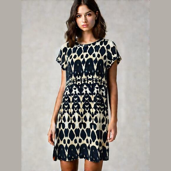 CALVIN KLEIN Brown Animal Print Short Sleeve T-Shirt Dress Size Petite Medium - Picture 1 of 8